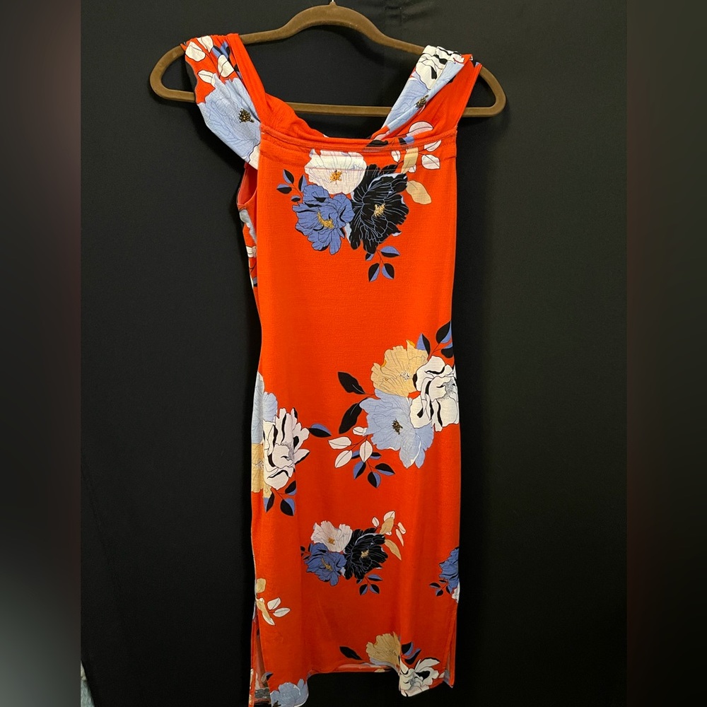 Red Floral Rachel Roy Boat Neck Chiffon Feel Dress